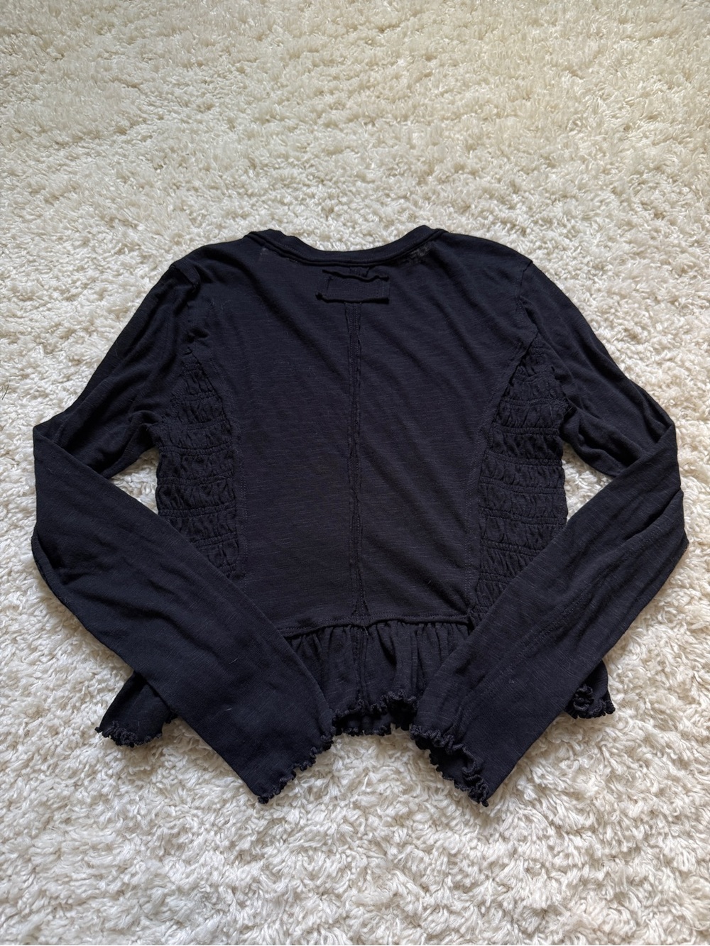 We The Free By Free People Women’s Black Smocked Ruffle-Hem Top. Sz S. FESTIVAL - Picture 3 of 8